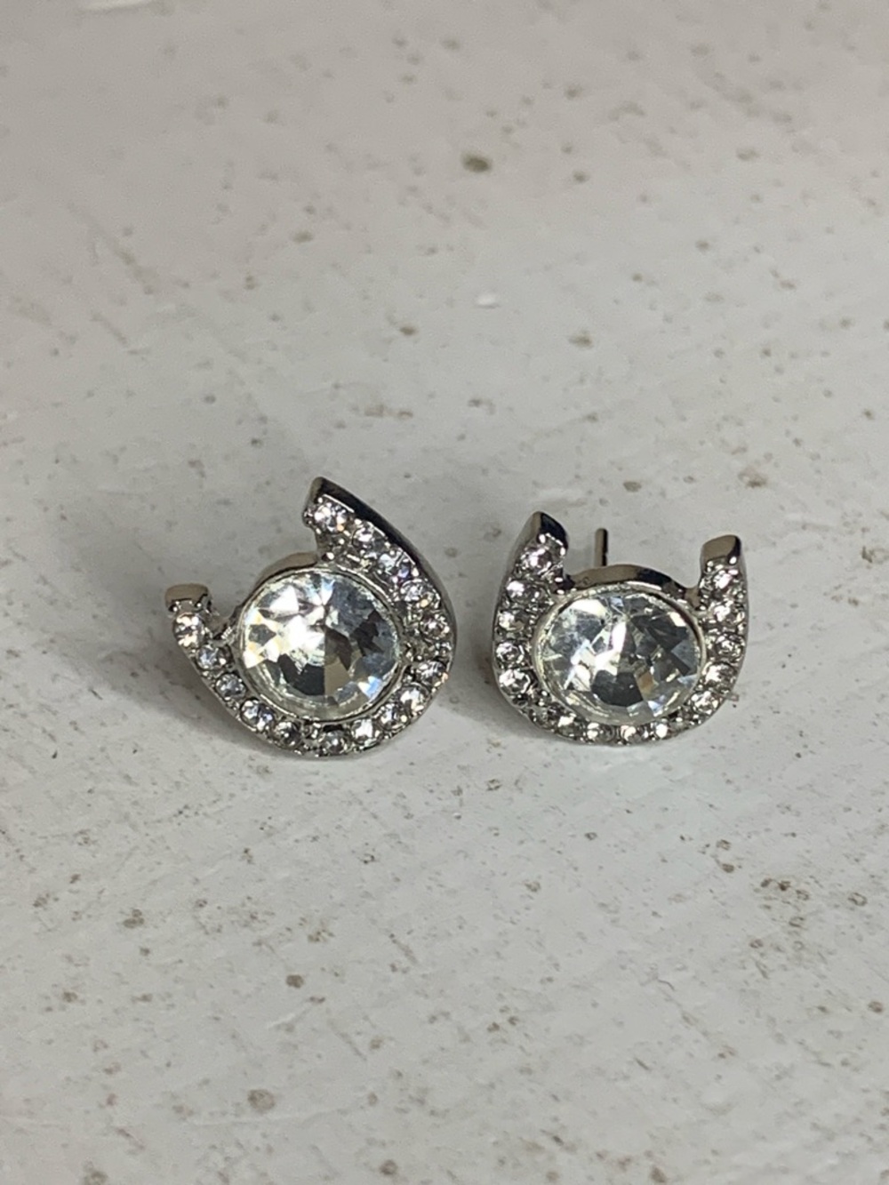 HORSESHOE Rhinestone Earring Studs Silver